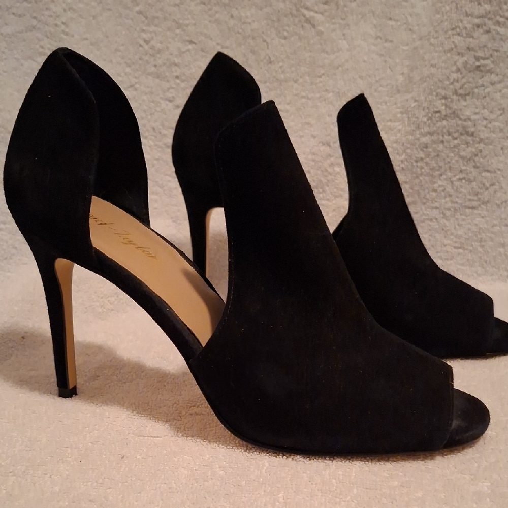 Lord & Taylor Black Suede Open-Side Peep-Toe Stilettos